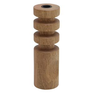 WOOD, 10" STACKED TAPER CANDLEHOLDER NATURAL