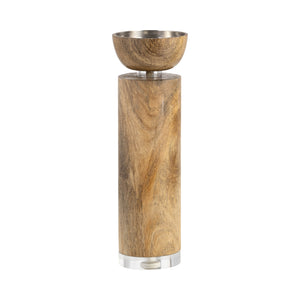 WOOD, 11" ACRYLIC DETAIL TAPER CANDLEHOLDER, NATUR