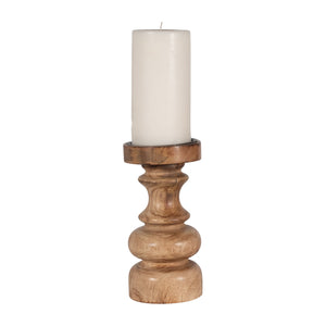 WOOD, 8" TRADITIONAL PILLAR CANDLEHOLDER, NATURAL