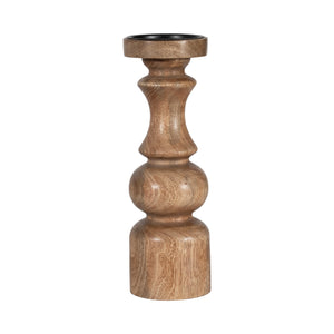 WOOD, 12" TRADITIONAL PILLAR CANDLEHOLDER, NATURAL