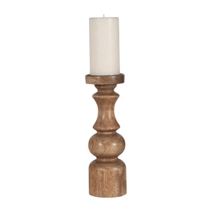 WOOD, 12" TRADITIONAL PILLAR CANDLEHOLDER, NATURAL