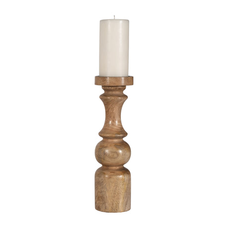 WOOD, 14" TRADITIONAL PILLAR CANDLEHOLDER, NATURAL