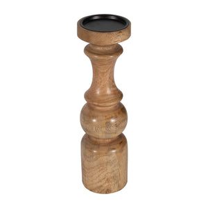 WOOD, 14" TRADITIONAL PILLAR CANDLEHOLDER, NATURAL