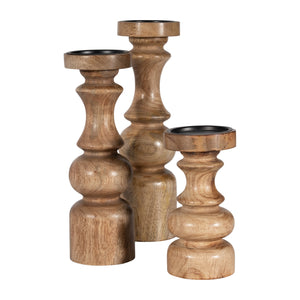 WOOD, 14" TRADITIONAL PILLAR CANDLEHOLDER, NATURAL