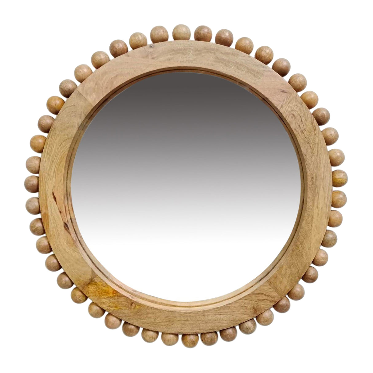 24" ROUND BEADED MIRROR, NATURAL