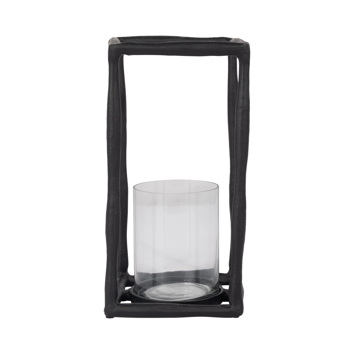 METAL, 12" OPEN SQUARE HURRICANE HOLDER, BLACK