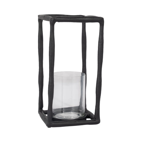 METAL, 12" OPEN SQUARE HURRICANE HOLDER, BLACK