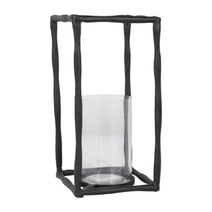 METAL, 16" OPEN SQUARE HURRICANE HOLDER, BLACK