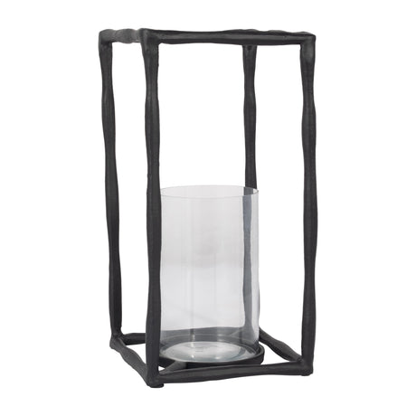 METAL, 16" OPEN SQUARE HURRICANE HOLDER, BLACK