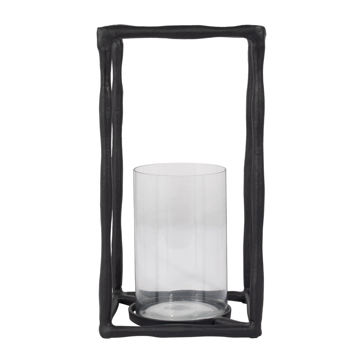 METAL, 16" OPEN SQUARE HURRICANE HOLDER, BLACK