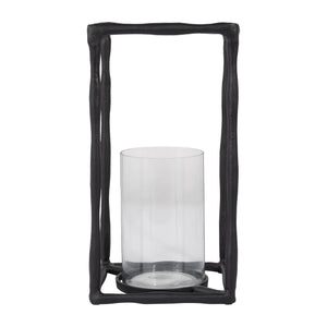METAL, 16" OPEN SQUARE HURRICANE HOLDER, BLACK