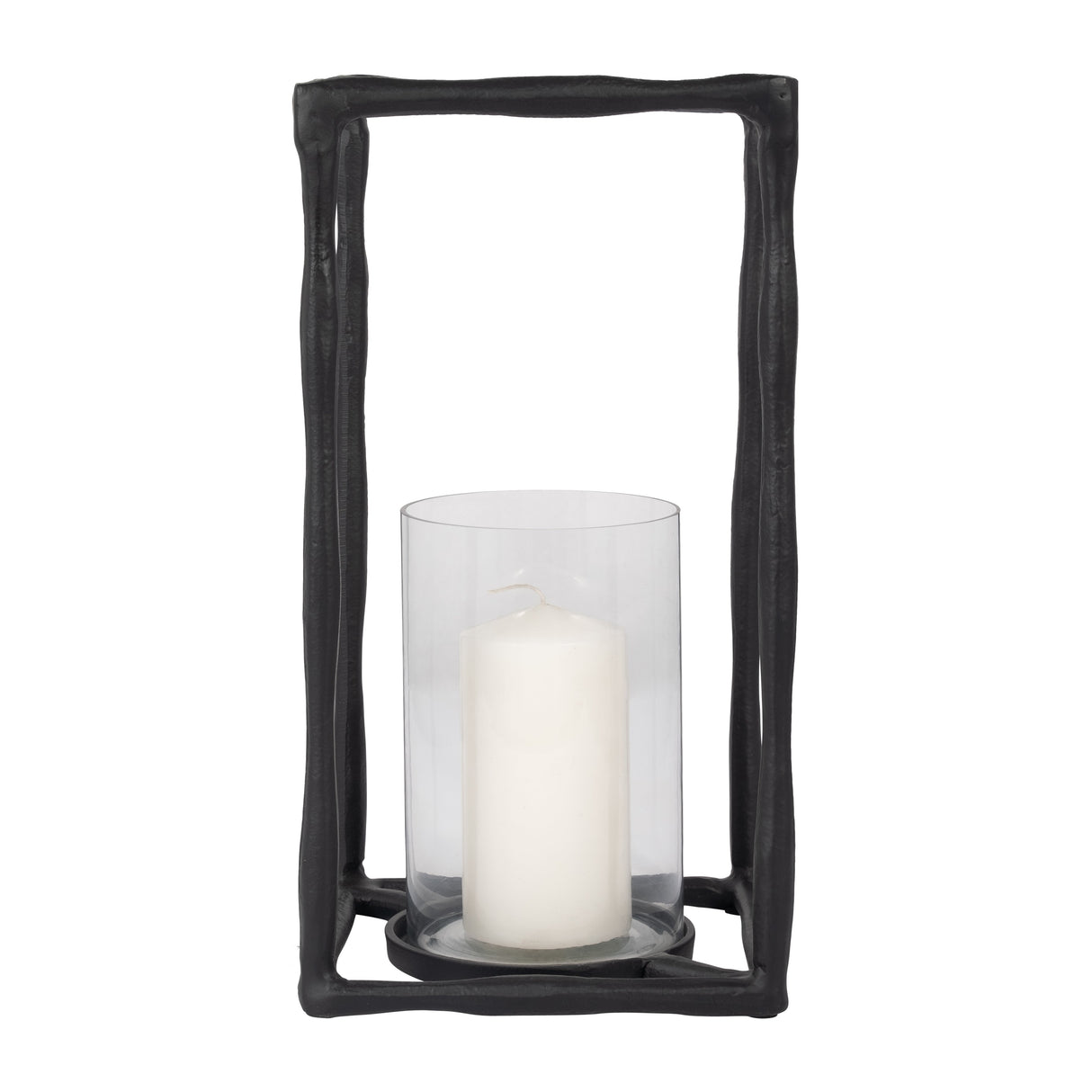 METAL, 16" OPEN SQUARE HURRICANE HOLDER, BLACK