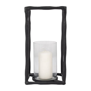 METAL, 16" OPEN SQUARE HURRICANE HOLDER, BLACK
