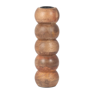 WOOD, 8" RIBBED VOTIVE HOLDER, BROWN