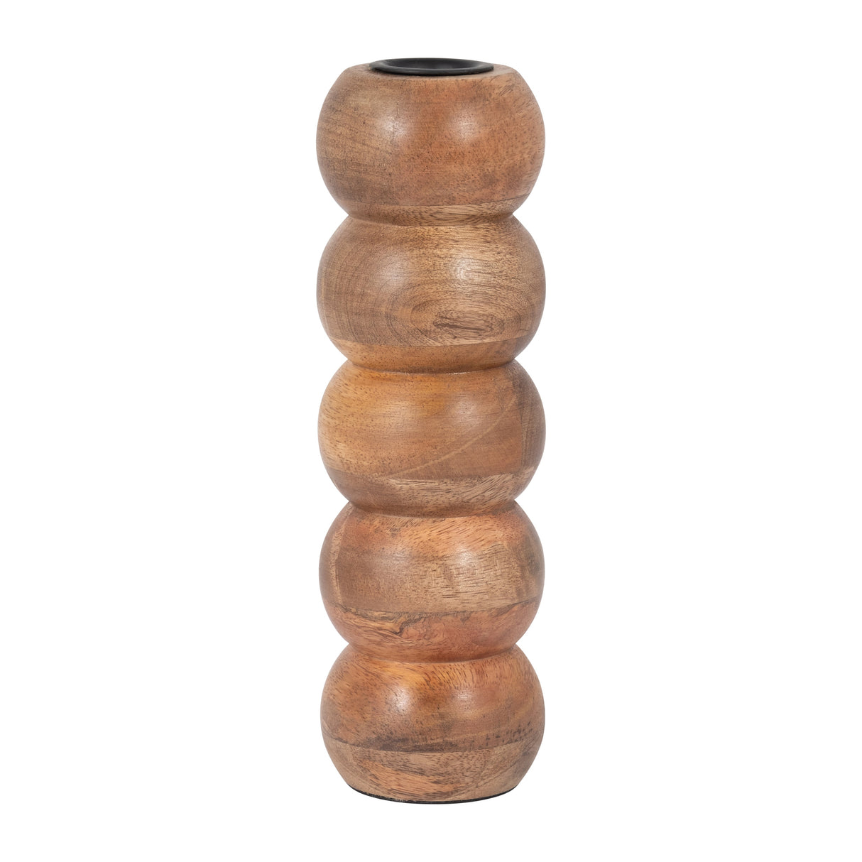 WOOD, 8" RIBBED VOTIVE HOLDER, BROWN