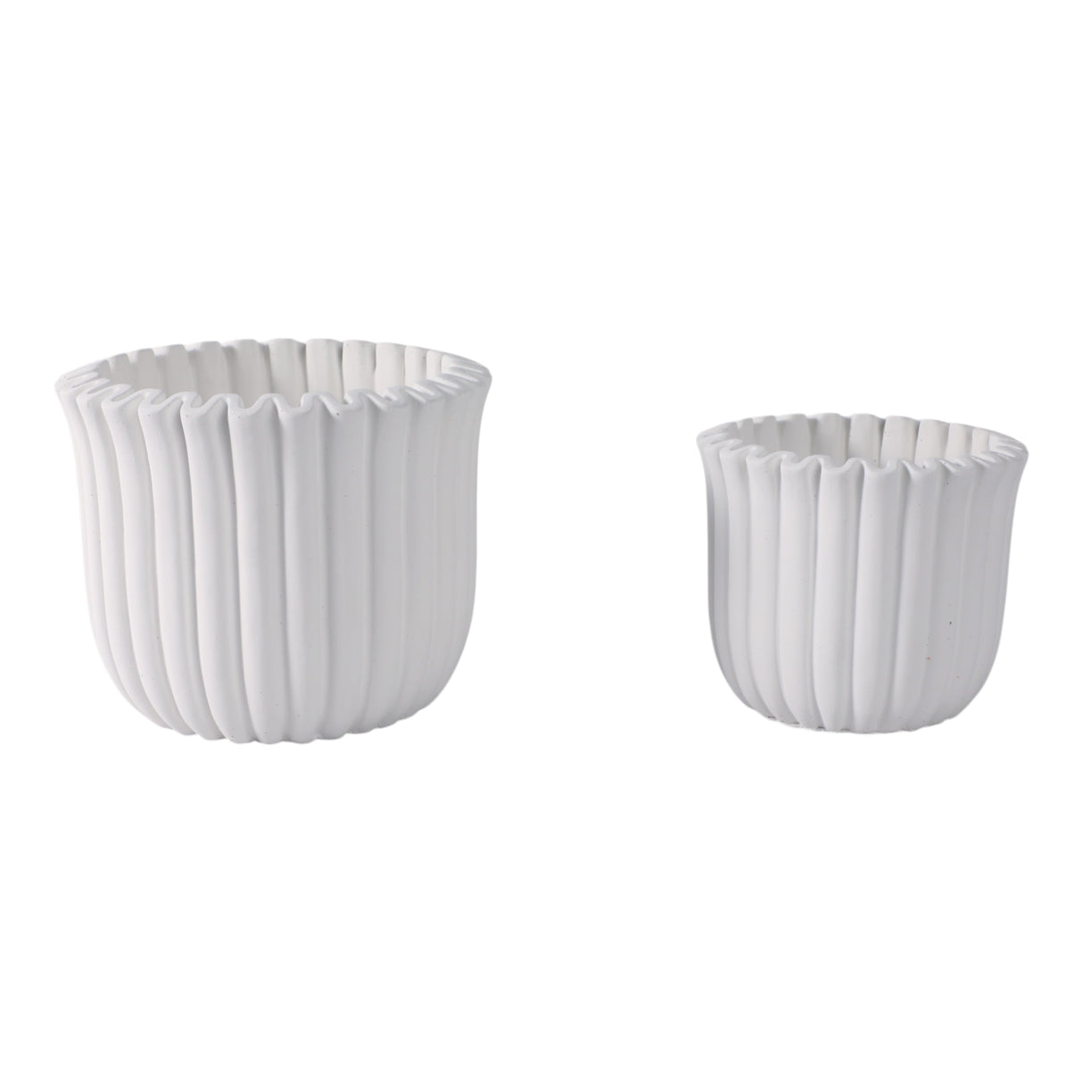 S/2 6/8" Fluted Planters, White