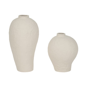 8" Curved Rough Vase, Cream White