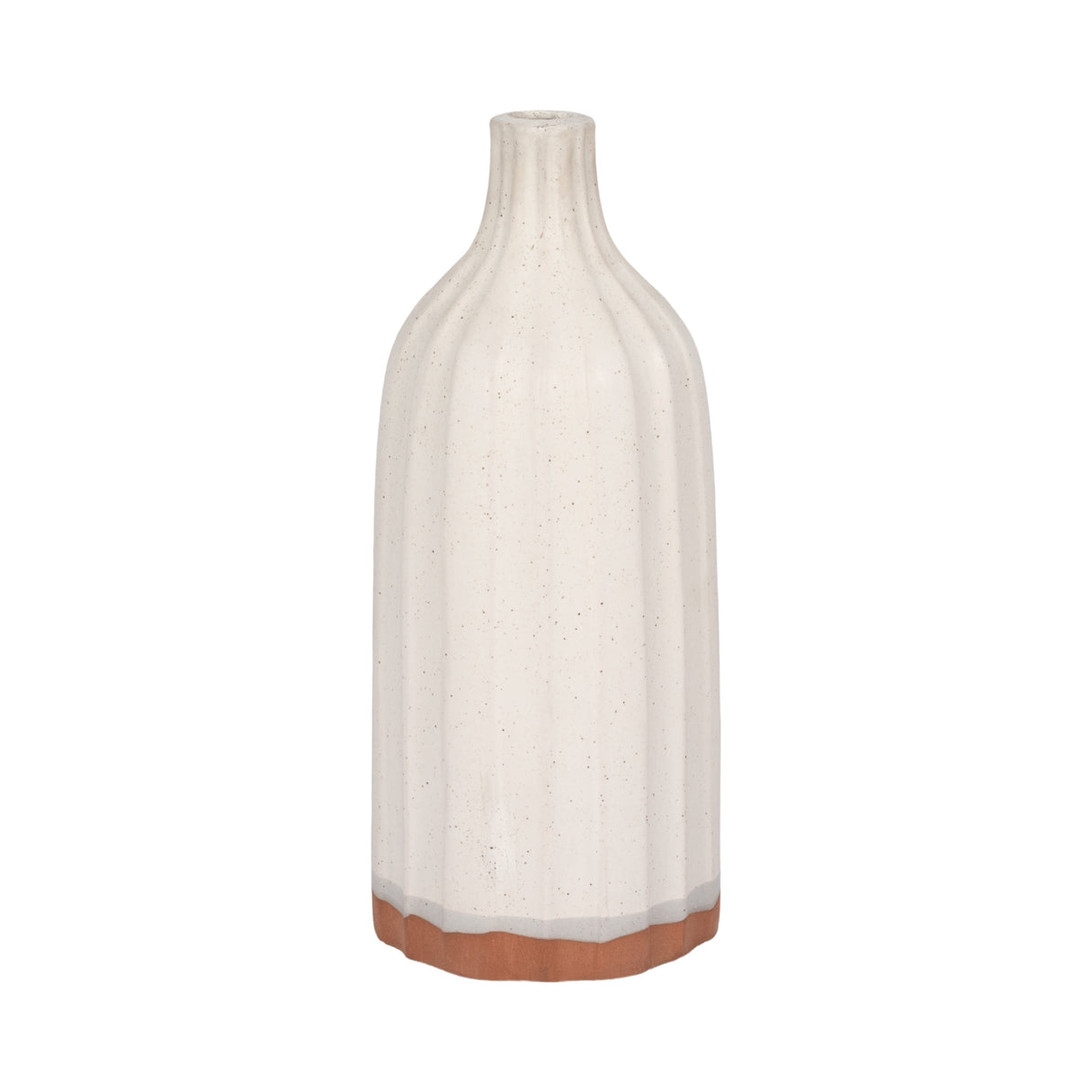 CLAY, 16" FLAT RIBBED BOTTLE VASE EXPOSED BOTTOM,