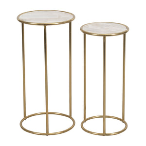 S/2 22/24" SELENITE ACCENT TABLES, WHITE/GOLD