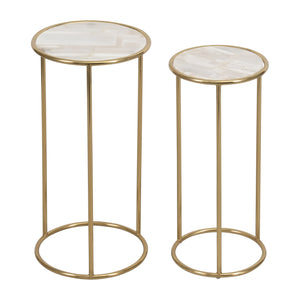 S/2 22/24" SELENITE ACCENT TABLES, WHITE/GOLD