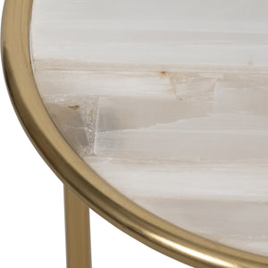 S/2 22/24" SELENITE ACCENT TABLES, WHITE/GOLD