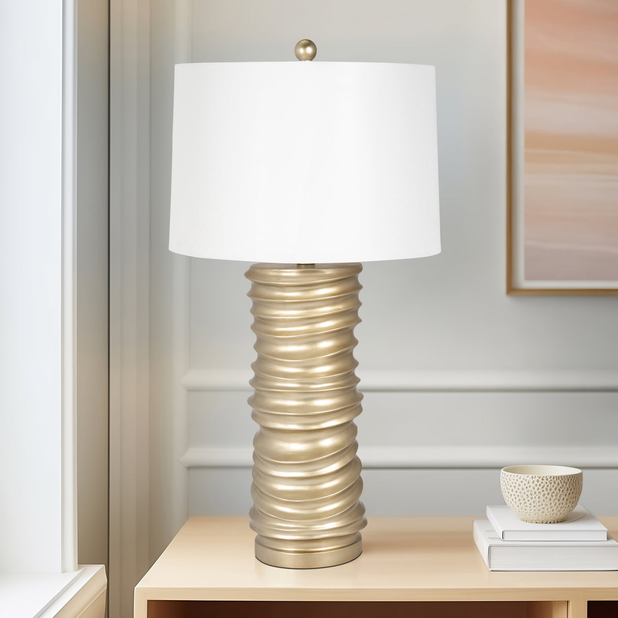 Resin 29" Stacking Rings Table Lamp, Champagne