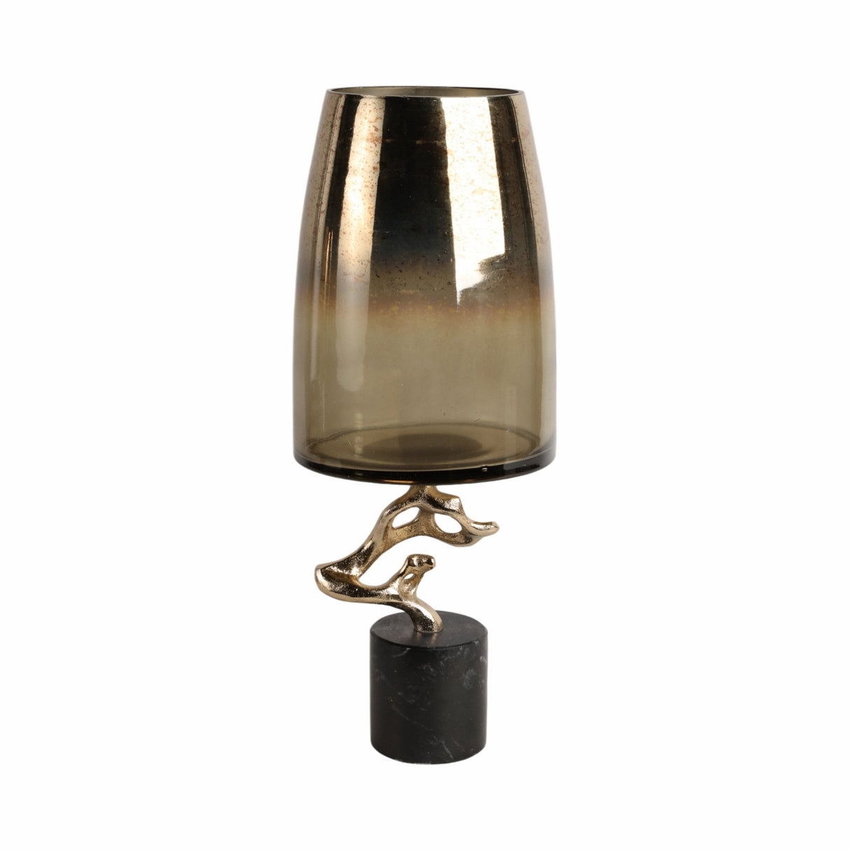 19" Lusaka Lg Hurrican Glass W/stone Base, Gold