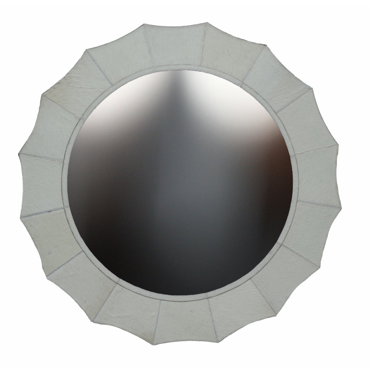 42x42" Inverted Scallop Hair On Hide Mirror, Ivory