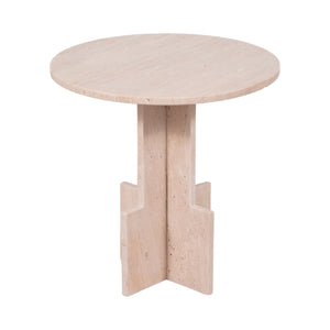 18" Travertine Accent Table Kd, Tan