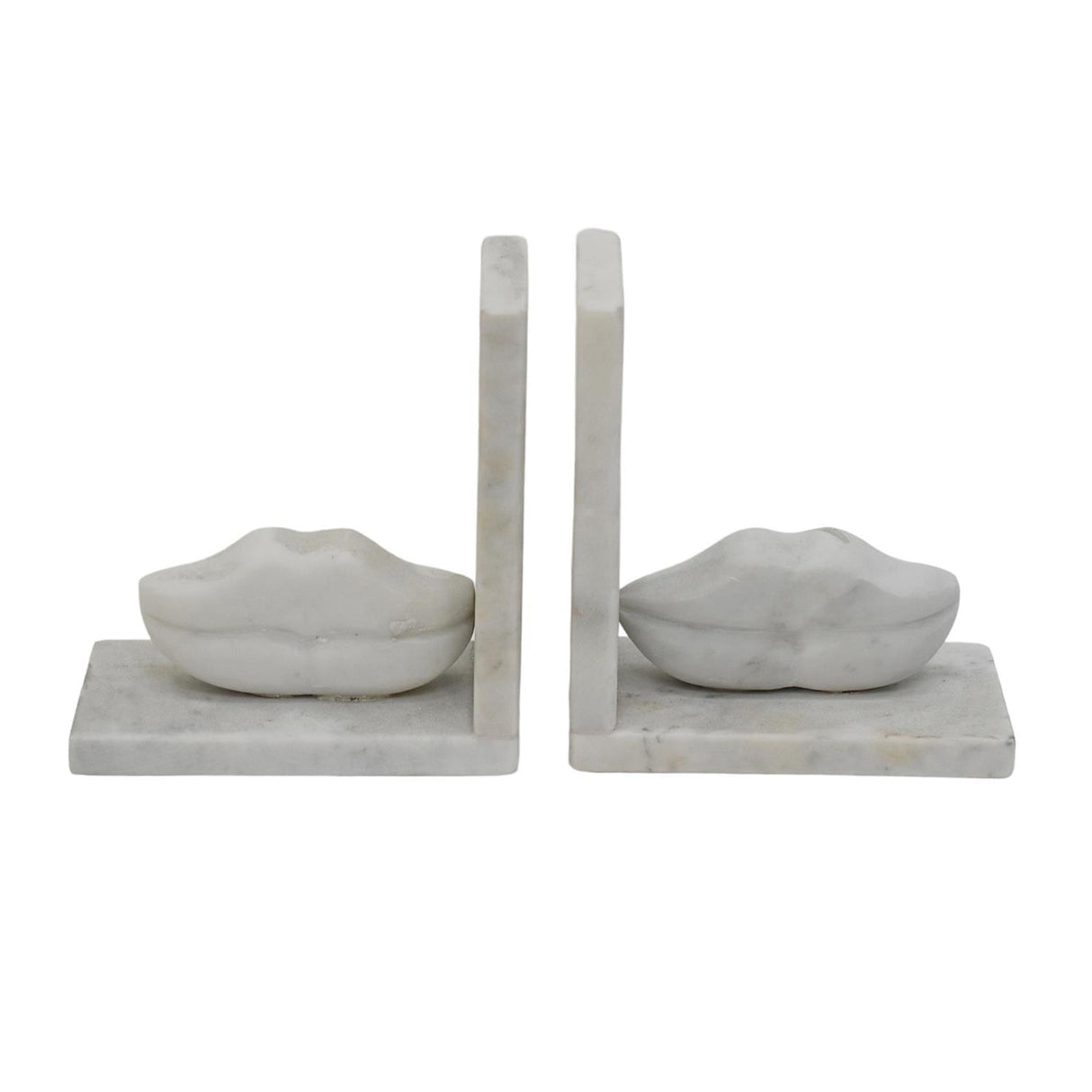 S/2 5" Lips Marble Bookends, White