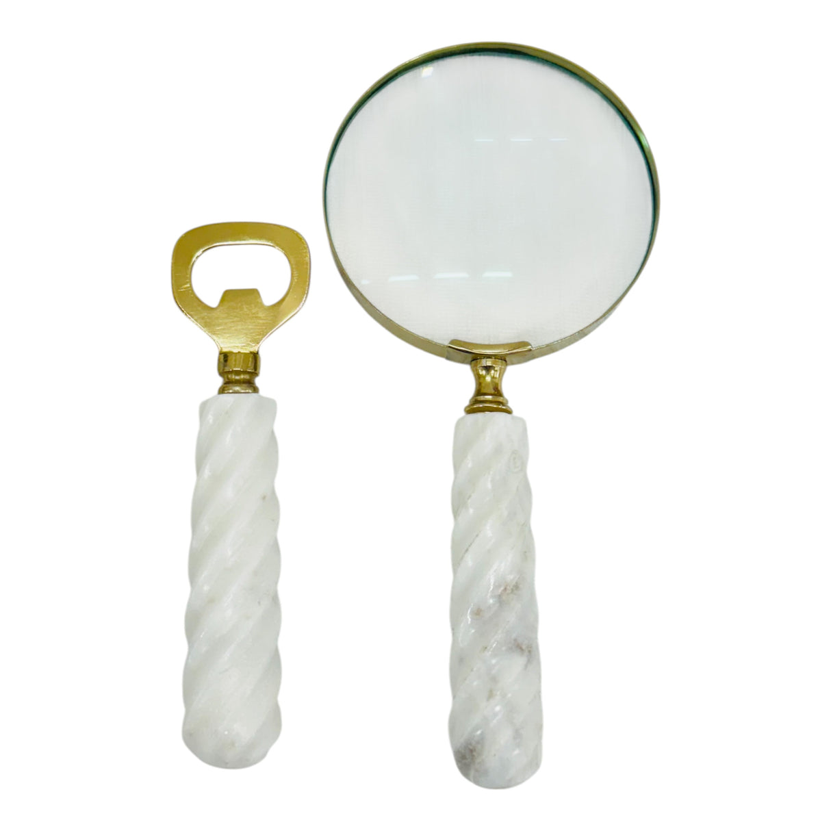 9" Romer White Marble Magnifying Glass And Bottle