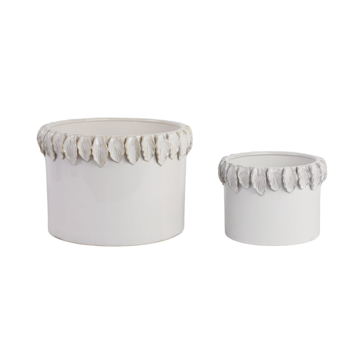 S/2 7/11" Leaf Applique Planters, White