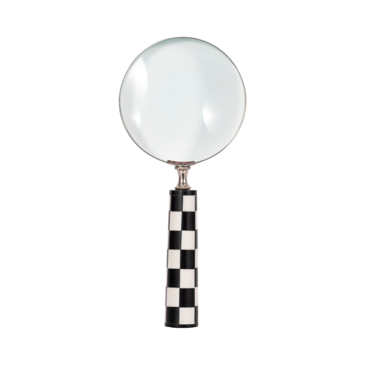 4" Checkerboard Handle Magnifying Glass, Black/whi