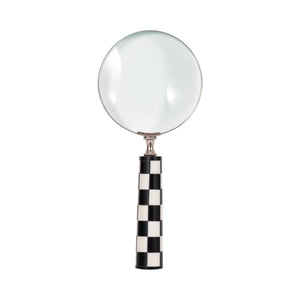 4" Checkerboard Handle Magnifying Glass, Black/whi