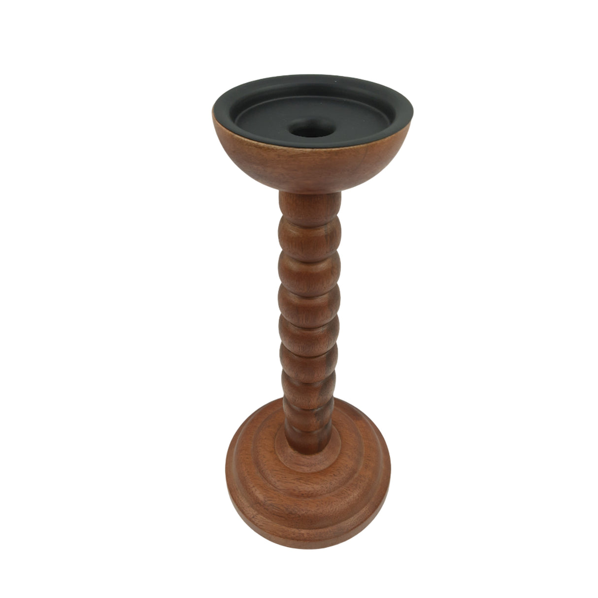 12x5" Stacked Pillar & Taper Holder, Walnut