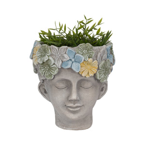 8" Face Planter With Succulent Crown, Grey/green