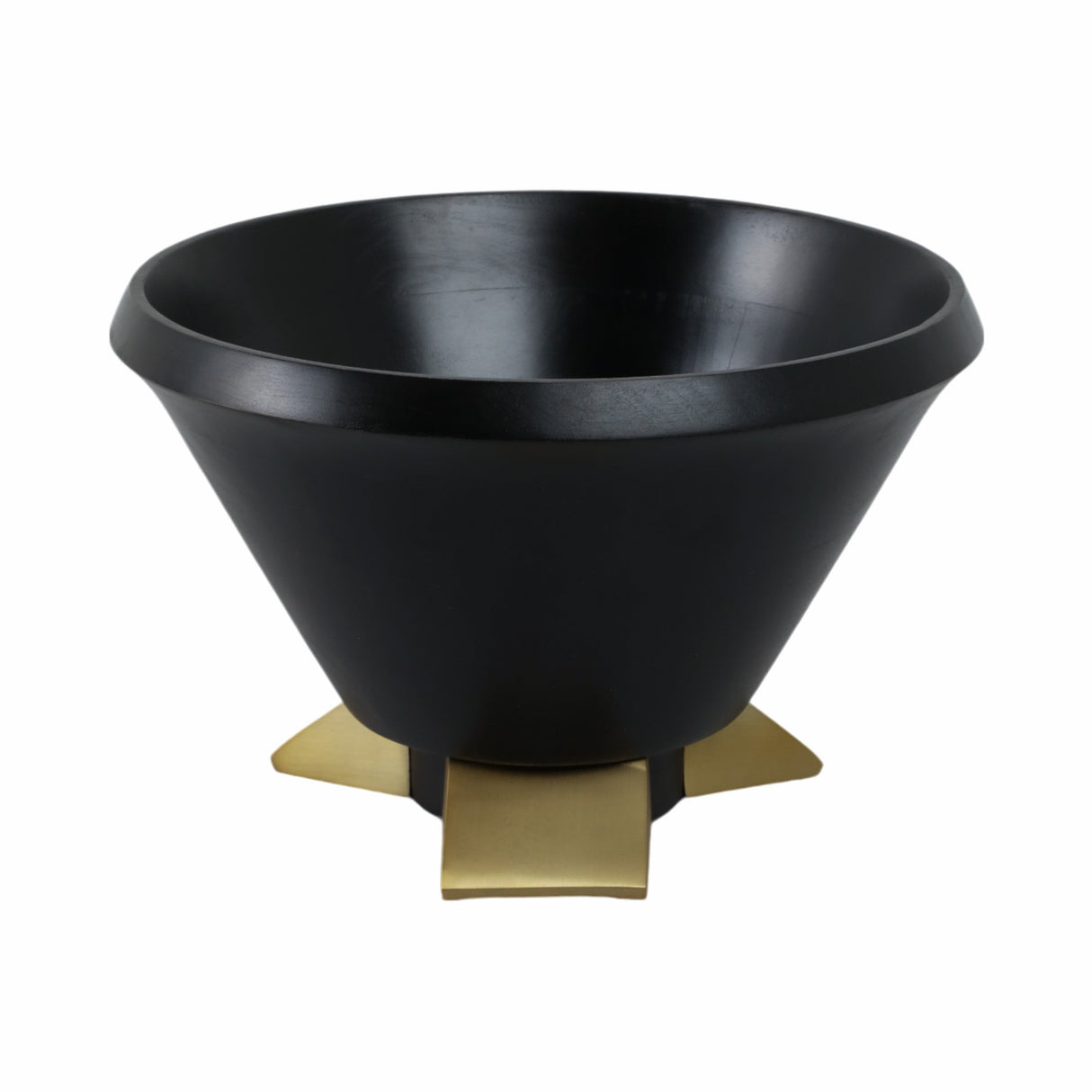 12" WOODEN BOWL W/ METAL LEGS, BLACK