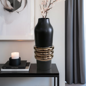 26" Calorin Oversized Tribal Vase, Black/gold