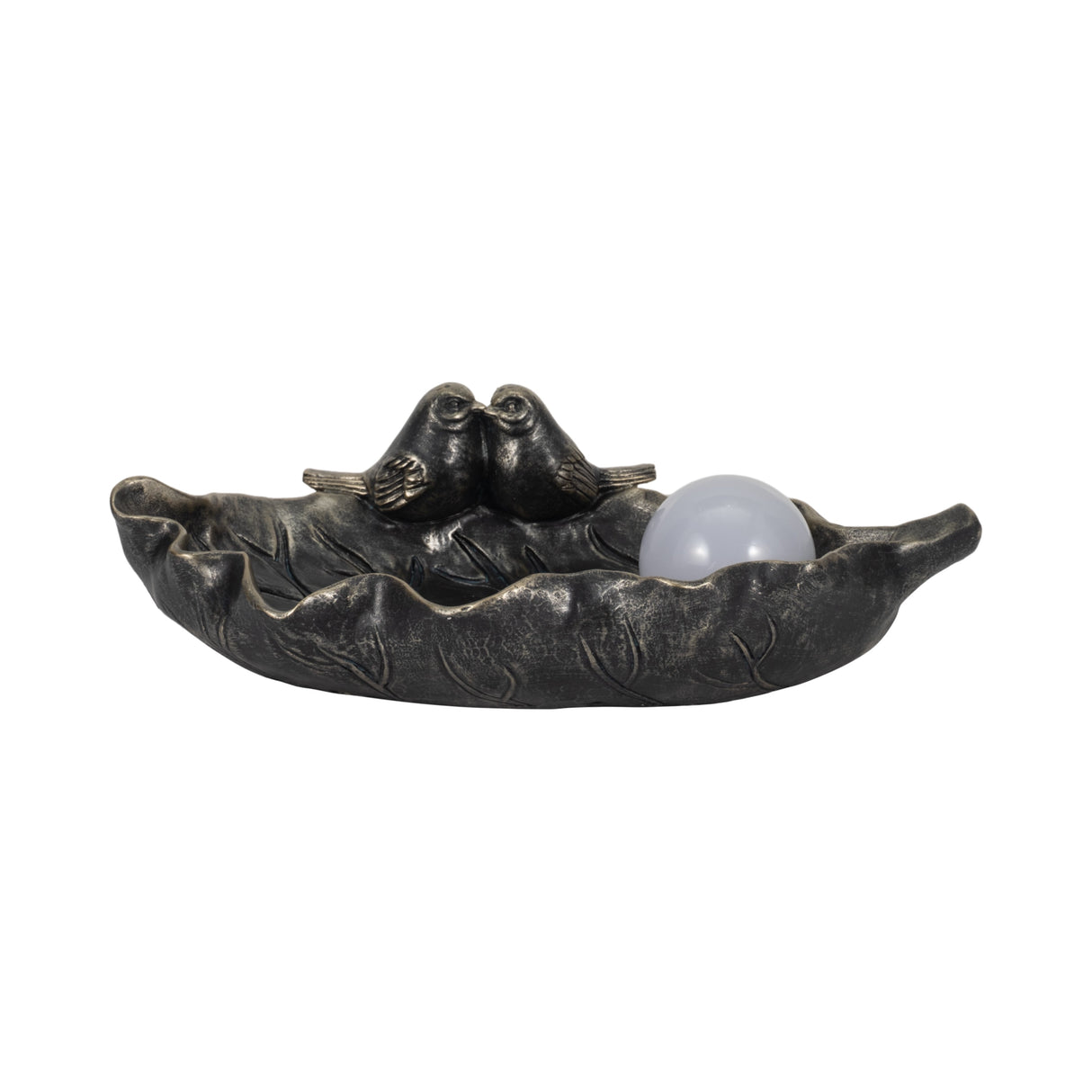 13" Birdbath With Solar Orb, Bronze