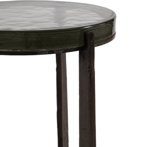 22" Thick Glass Top Round Accent Table, Antique Br