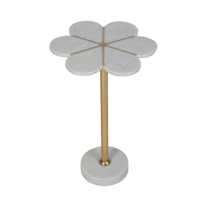 24" Marble Flower Accent Table, White/gold