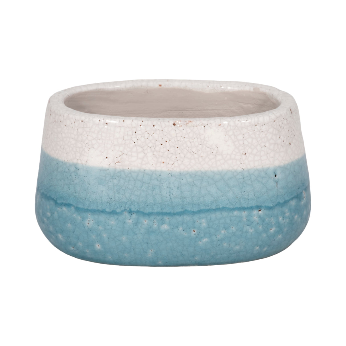 7" Oval Reactive Crackle Finish Planter, Blue/whit