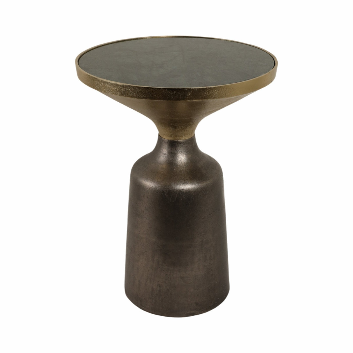 20" Metal Accent Table Green Marble Top, Multi