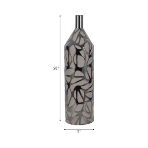 28" Solvay Oversized Tribal Vase, Blk Pearl Metllc