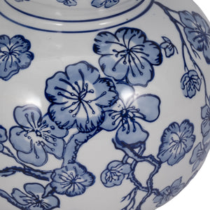 13" CHERRY BLOSSOM CHINOISERIE GOURD VASE, BLUE/WH