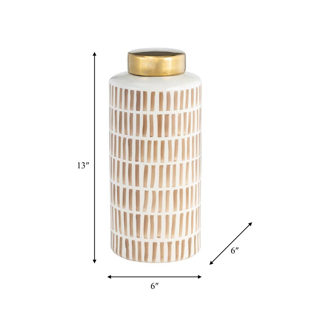 13" JAR W/ GOLD LID, TAN