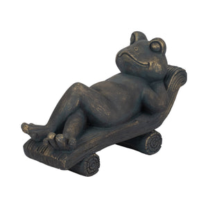 15" Relaxed Frog On Lounger, Bronze