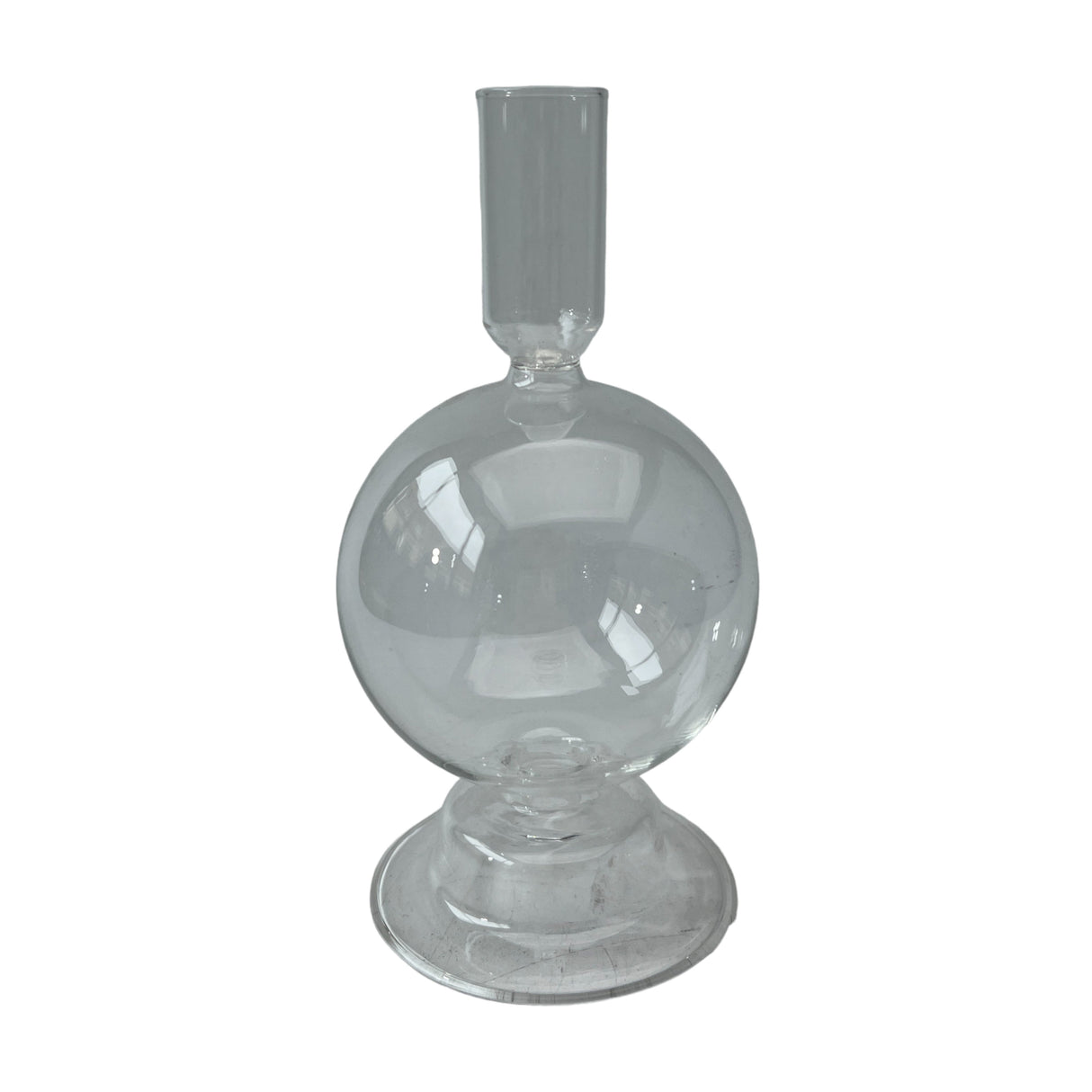 7" Glass Bubble Taper Candle Holder, Clear