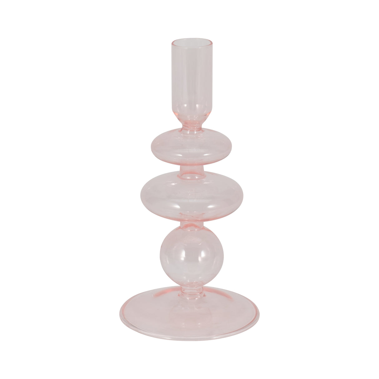 7" Vintage Glass Taper Candle Holder, Pink