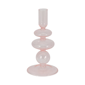 7" Vintage Glass Taper Candle Holder, Pink